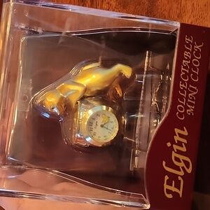 New In Box Vintage Elgin Collectible Cat And Fish Miniature Clock